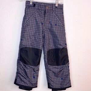 Kids Gray Plaid Snow Pants with Black Knee Patches Size XS 4/5